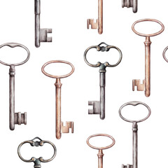 old beautiful vintage key darkened metal unusual shape pattern 1 on a white background