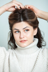 Fototapeta premium Potrait of beautiful european white woman with clear and perfect skin. Russian gorgeous photo model.