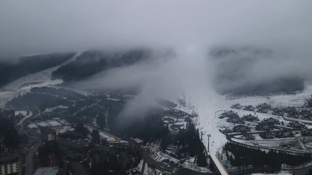 Aerial view of Carpathian winter Bucolel