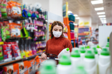 Fototapeta premium Portrait of beautiful girl wearing protective medical mask