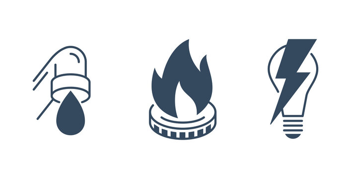 electricity, gasification, water supply flat icons