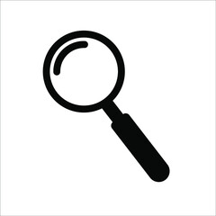 magnifier black icon on white background, vector illustration