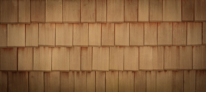 Old Brown Rustic Light Bright Wooden Shingles Texture - Wood Background Panorama Banner Long