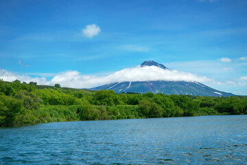 View from the Kuril lake to the Ilyinsky volcano.