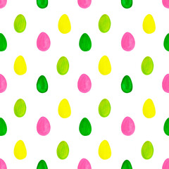 Seamless pattern of colorful eggs on a white background. Easter colorful eggs. 
