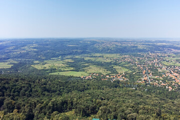 panoramic view from Avala Tower near city of Belgrade, Serbia