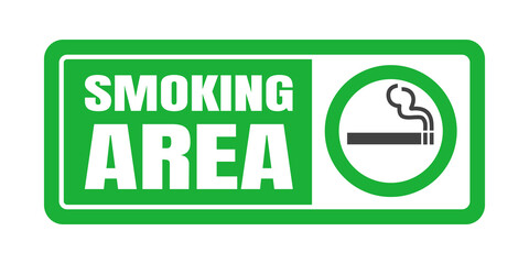 Smoking area sign. Green circle cigarette icon sign isolated on white background vector illustration. Cigarette, smoke and green allowed circle.