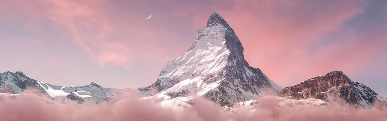 Poster panoramisch uitzicht op de majestueuze berg Matterhorn in de avondstemming © Brilliant Eye