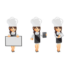 Chef Woman character Mascot creation Illustration Template Pose Set