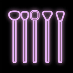 Fototapeta premium set of makeup brushes in pink neon color on a black background. soft, flat brushes for applying shadows, masks, clay and flowing textures. skin care, make-up. illustration