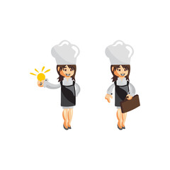 Chef Woman character Mascot creation Illustration Template Pose Set