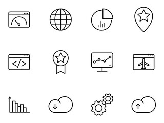 Seo outline vector icons isolated on white. gardening icon set for web and ui design, mobile apps and print products