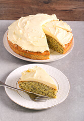 Citrus poppy seed cake, with cream topping