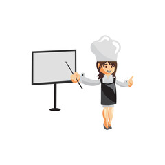 Chef Woman character creation Illustration Template Pose With Blank Board