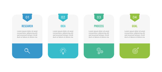 Infographic. Flat design infographics. Business data visualization. 4 steps infographic design template with icons. Process diagram, workflow, flow chart.