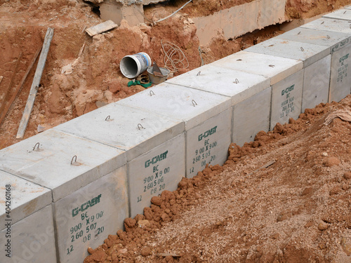Selangor Malaysia January 19 2020 Underground Precast Concrete Box Culvert Drain Under Construction At The Construction Site It Is Used To Channel Stormwater To The Nearest Monsoon Drain Wall Mural Aisyaqilumar