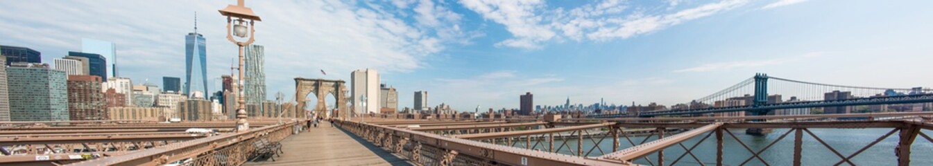Fototapeta na wymiar Panoramic View Brooklyn Bridge and Manhattan Skyline New York City