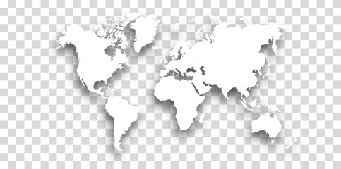white World map with shadow - vector illustration of earth map on transparent background - obrazy, fototapety, plakaty