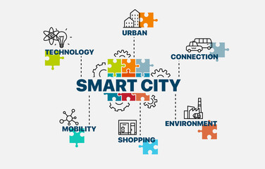 Fototapeta na wymiar Smart city concept. Infographics. Chart with keywords and icons. Smart city vector illustration.