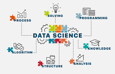 Data Science uses scientific methods, processes, algorithms and systems to extract knowledge and insights from data in various forms, both structured and unstructured. Vector infographics concept