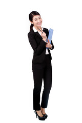 Businesswoman holding a pen and a portfolio