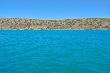 Aegean sea, Greek islands, Crete, photo of the island view from the sea