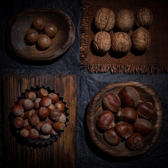 Nuts on a black background