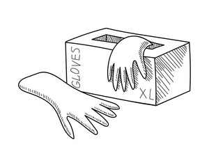 ISOLATED ON A WHITE BACKGROUND BOX WITH RUBBER GLOVES