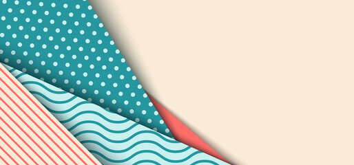 Banner web template background pastel color polka dot, wave, line cute pattern paper cut style