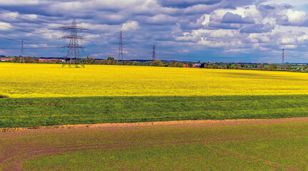 A view from the railway viaduct at Fledborough, Nottinghamshire across the fields in springtime