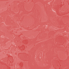 Fototapeta premium Red marble ink texture on watercolor paper background. Marble stone image. Bath bomb effect. Psychedelic biomorphic art.