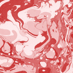 Fototapeta na wymiar Red marble ink texture on watercolor paper background. Marble stone image. Bath bomb effect. Psychedelic biomorphic art.