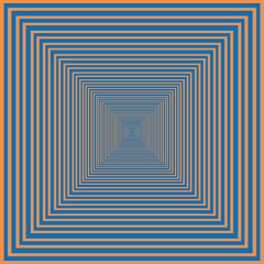 Abstract drawing of a square of blue and orange color, stripes, puzzle.
