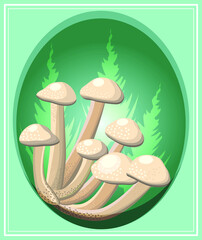 
Vector image of mushrooms on a green background in an oval.
Honey mushrooms.