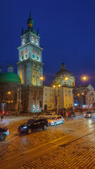 Fototapeta premium Night Lviv old city architecture in the Christmas