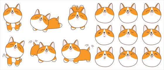 Cute cartoon dog shiba character collection.