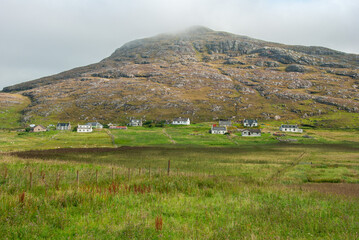 View over the small village on the Barra Island, in the Outer Hebrides, Scotland, UK