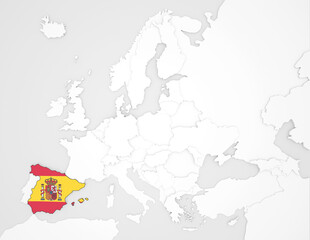 3D Europakarte auf der Spanien hervorgehoben wird
