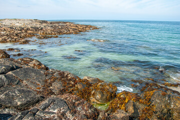Rocky coastline of the Atlantic Ocean on Barra Island, in the Outer Hebrides, Scotland, UK