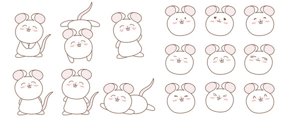 Cute cartoon rat character collection.