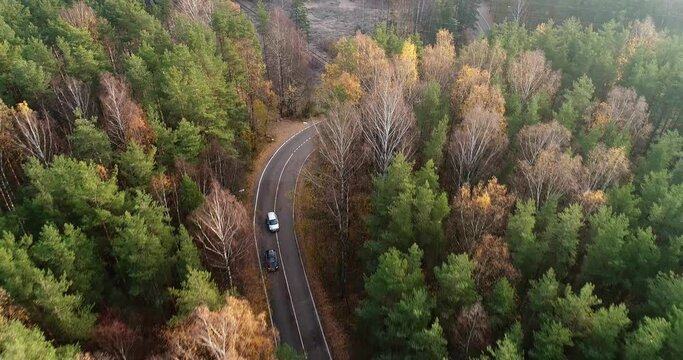 Conflict on the road between drivers. Aerial view.