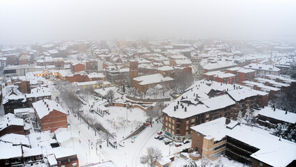 Heavy snowfall by storm Filomena in Las Rozas, Madrid
