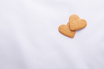 Heart-shaped cookies on the white background.