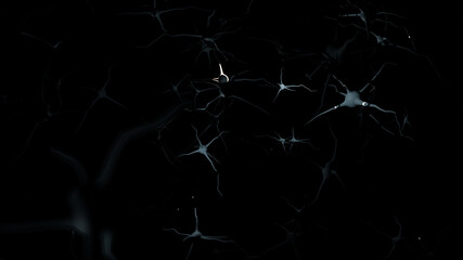 Blue motor neuron and its impulse in nerve cell with dark background (3D Rendering)