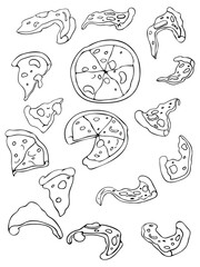 pizza line illustration set