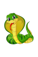 Angry yellow green cobra with gray eyes, design animal cartoon vector illustration