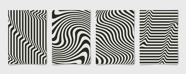 Abstract line wavy black and gray design of poster set template. Wave design decorative annual cover. illustration vector