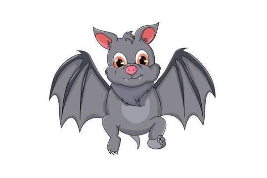 A cute gray baby bat with orange eyes, design animal cartoon vector illustration