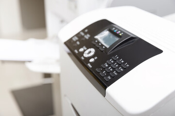 Close up of printer or photocopier control panel, selective focus