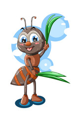 A cute red brown ant bring leafs vector animal illustration